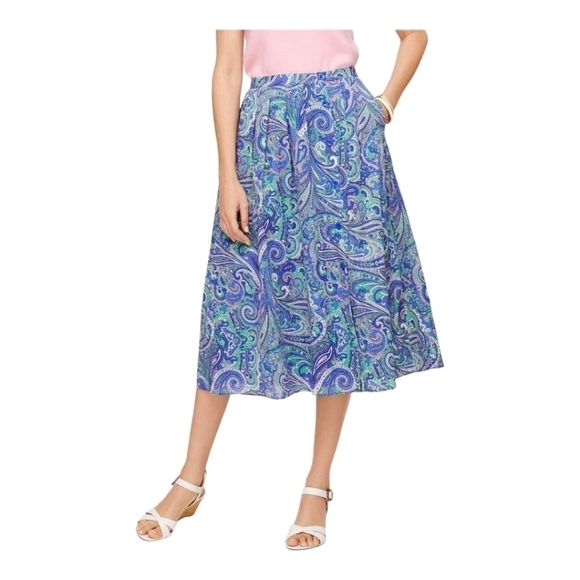 Talbots Skirt Women 6P Paisley Blue Green Knee Length Flowy  Colorful Exellent - Picture 1 of 13